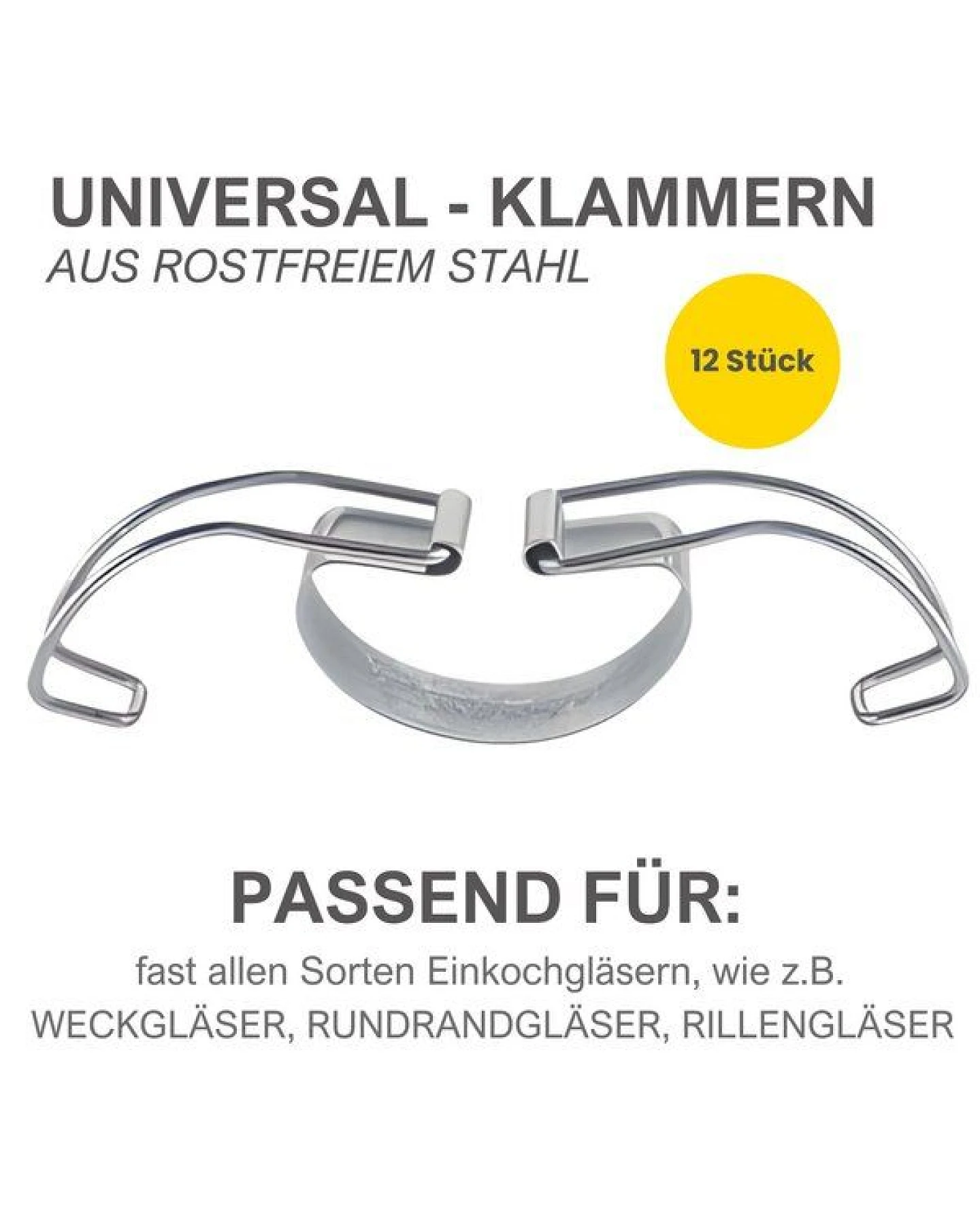 mikken 12 Universal-Bügelklammern für Einkochgläser und Weckgläser – wiederverwendbar – Ansicht 2