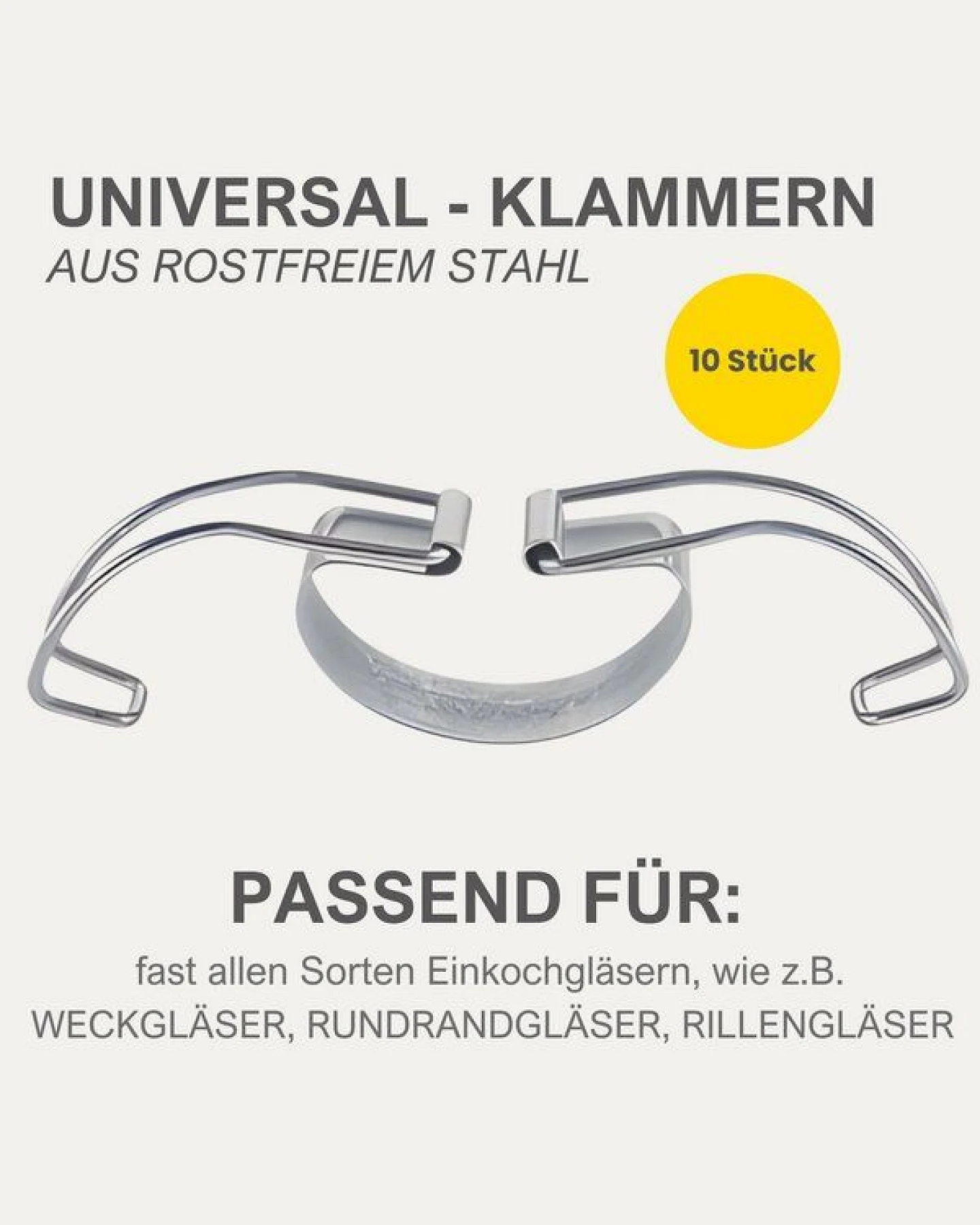 mikken Einmach-Set: 10 Weckringe aus Naturkautschuk & 10 Metallklammern – für Weckgläser Ø 10 cm – Ansicht 2