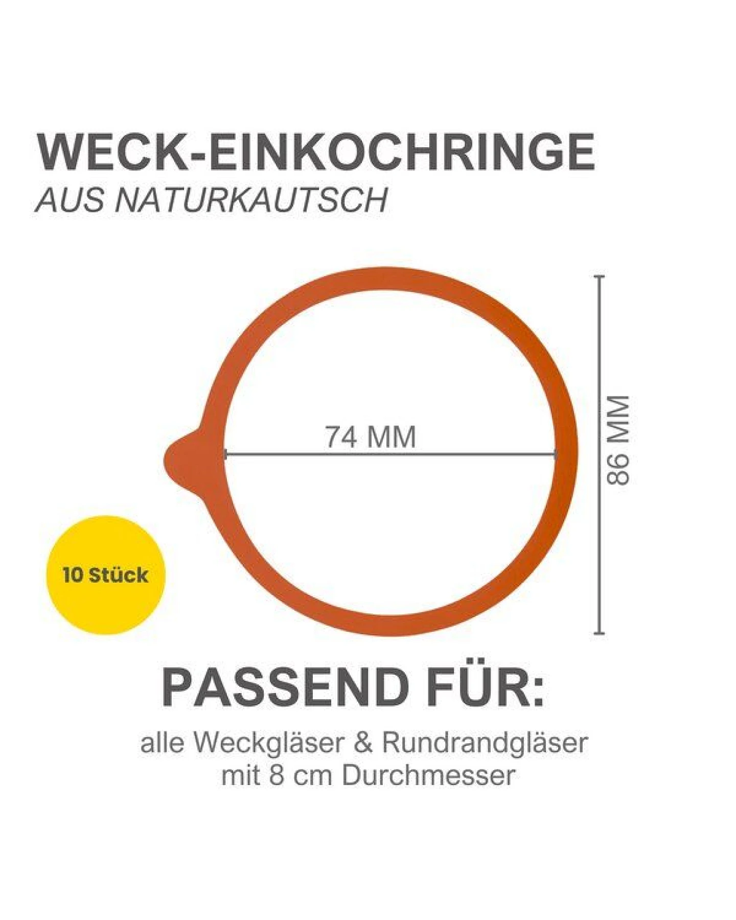 mikken Einmach-Set: 10 Weckringe aus Naturkautschuk & 20 Metallklammern – für Weckgläser Ø 8 cm – Ansicht 2
