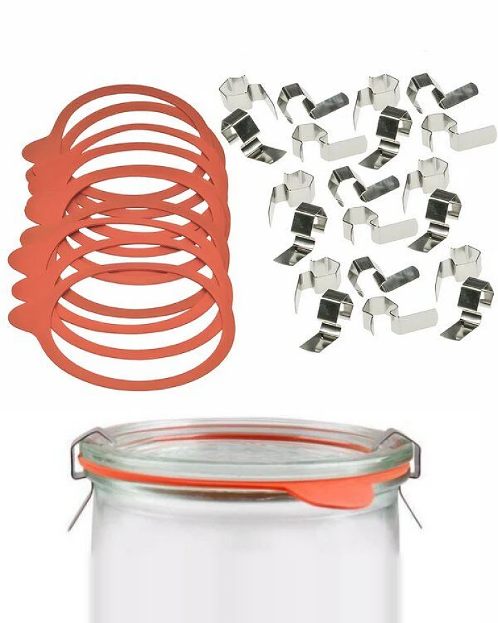 mikken Einmach-Set: 10 Weckringe 94x108mm aus Naturkautschuk & 20 Metallklammern – für Weckgläser Ø 10 cm