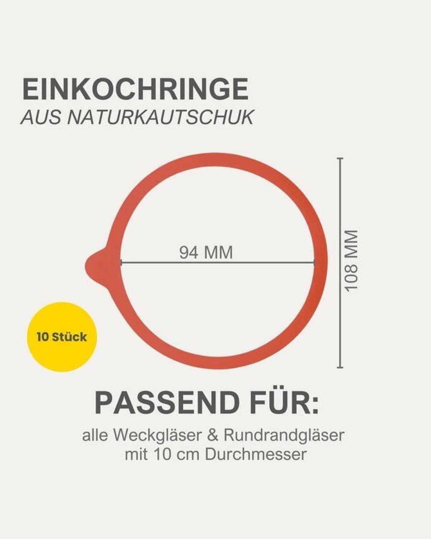 mikken Einmach-Set: 10 Weckringe 94x108mm aus Naturkautschuk & 20 Metallklammern – für Weckgläser Ø 10 cm – Ansicht 3