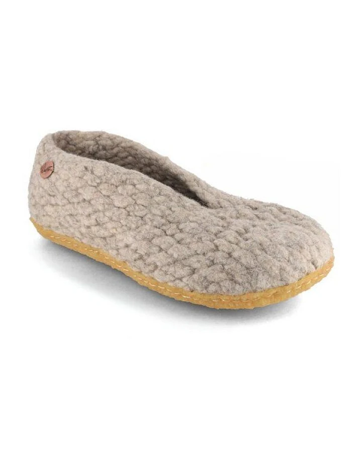WoolFit Handgewebte Hausschuhe mit Naturgummisohle "Woolies" aus Wolle für Damen