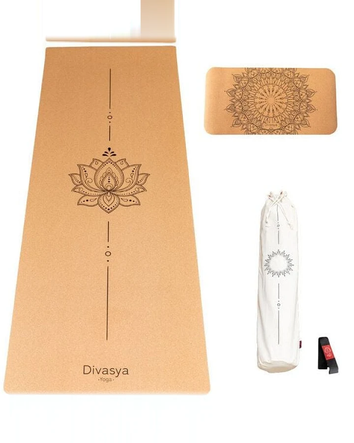 Divasya Yoga-Support-Set: Kork-Yogamatte & Yoga-Pad