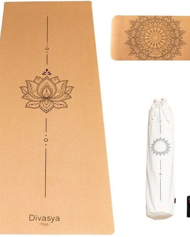 Divasya Yoga-Support-Set: Kork-Yogamatte & Yoga-Pad