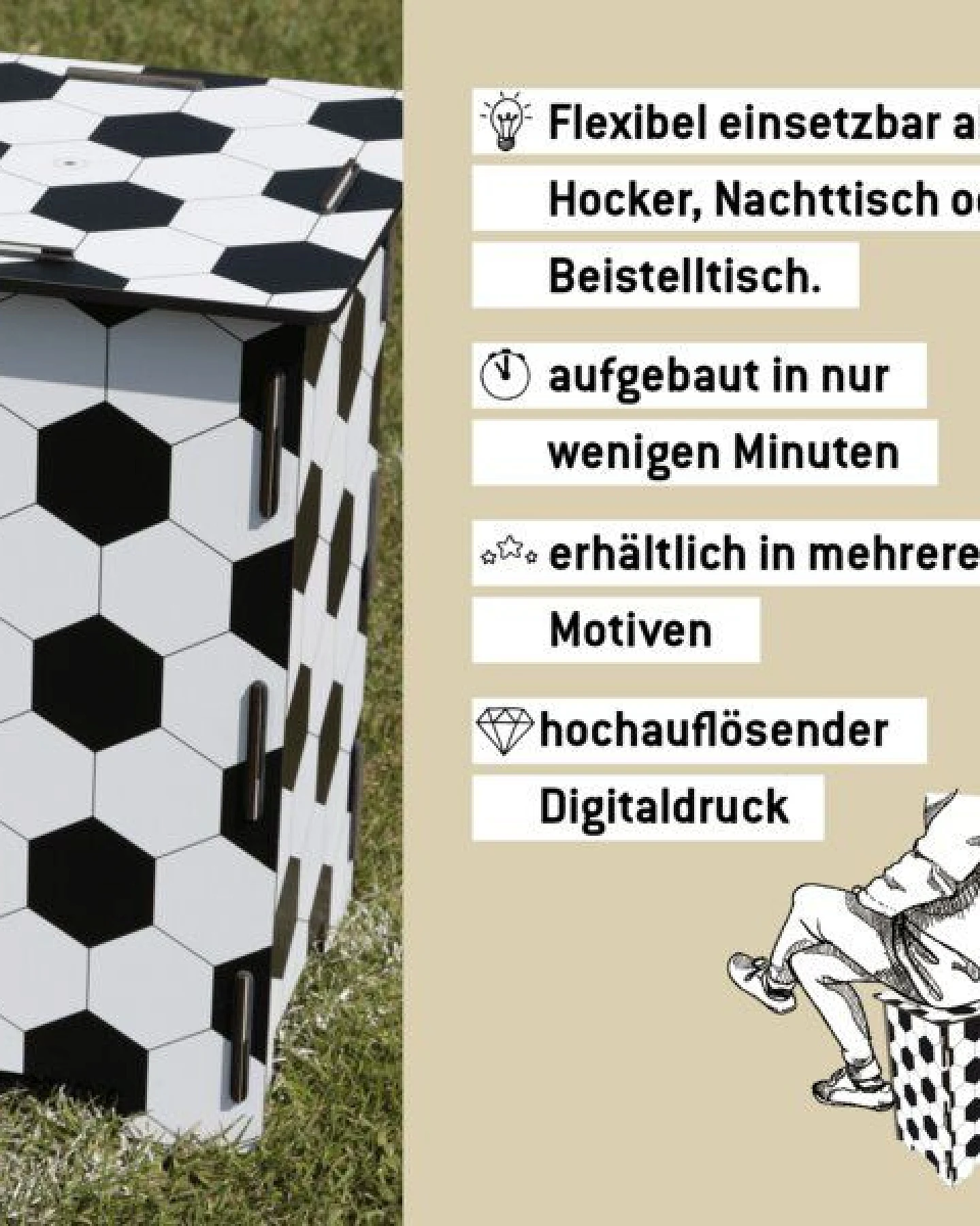 WERKHAUS Photohocker - Fußballmuster – Ansicht 3