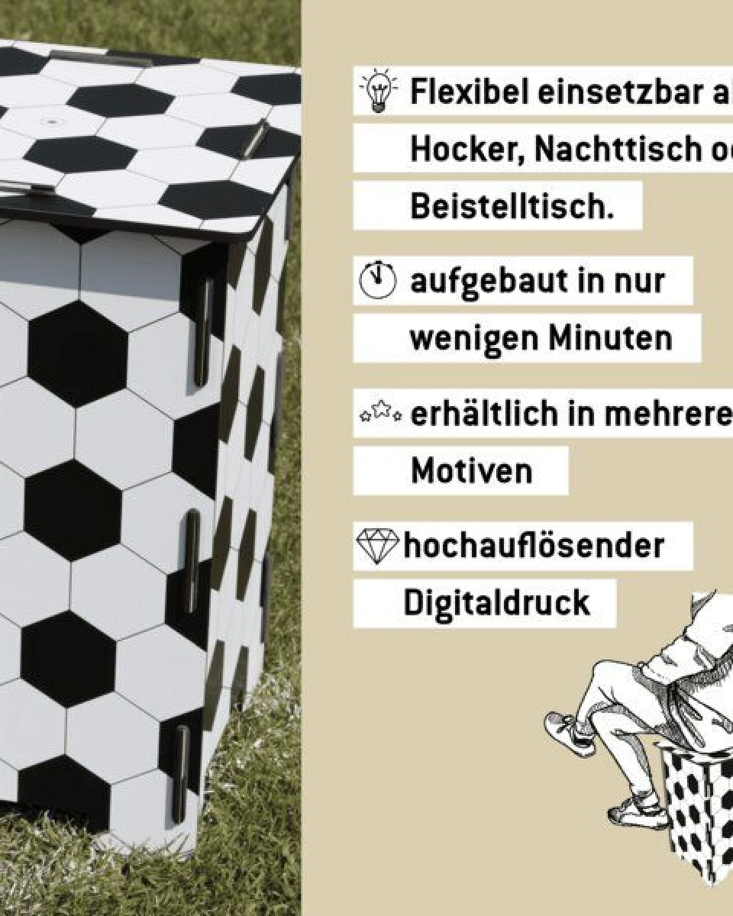 WERKHAUS Photohocker - Fußballmuster – Ansicht 3