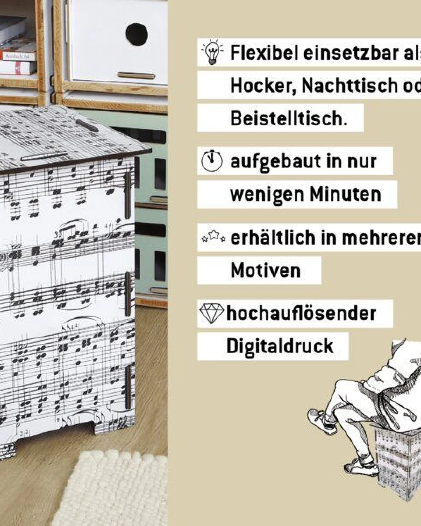 WERKHAUS Photohocker - Noten weiß – Ansicht 4