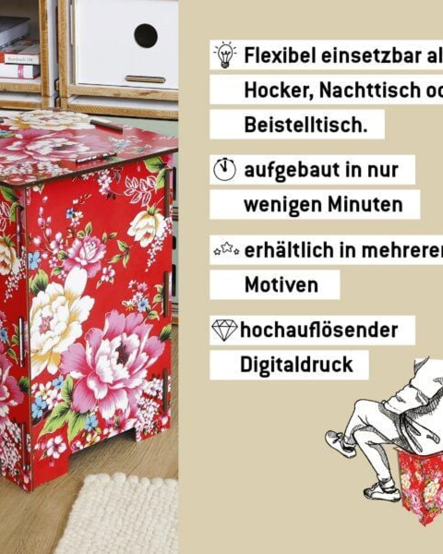 WERKHAUS Photohocker - bunte Blume – Ansicht 3