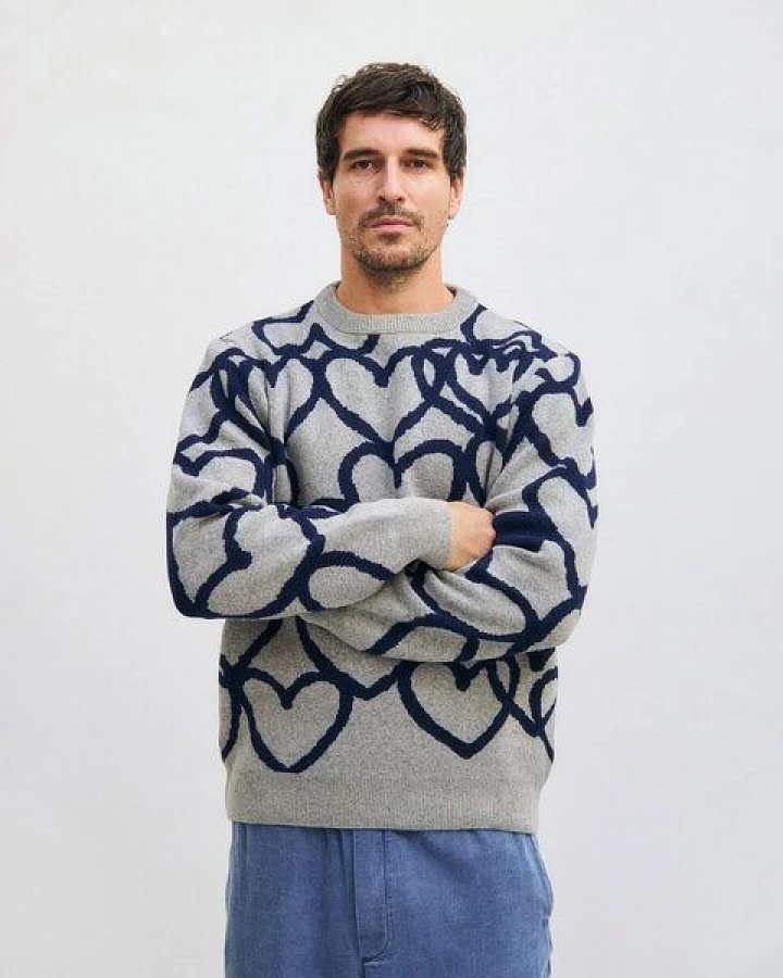 Rotholz Affection Strick Sweatshirt Recycelte Wolle - Hellgrau