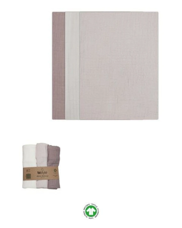 bistyle Musselin Baby-Decke -3er Pack - extra dicker 4-lagiger - 60x60cm - zertifiziert – Bio Baumwolle