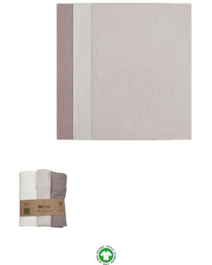 bistyle Musselin Baby-Decke -3er Pack - extra dicker 4-lagiger - 60x60cm - zertifiziert – Bio Baumwolle