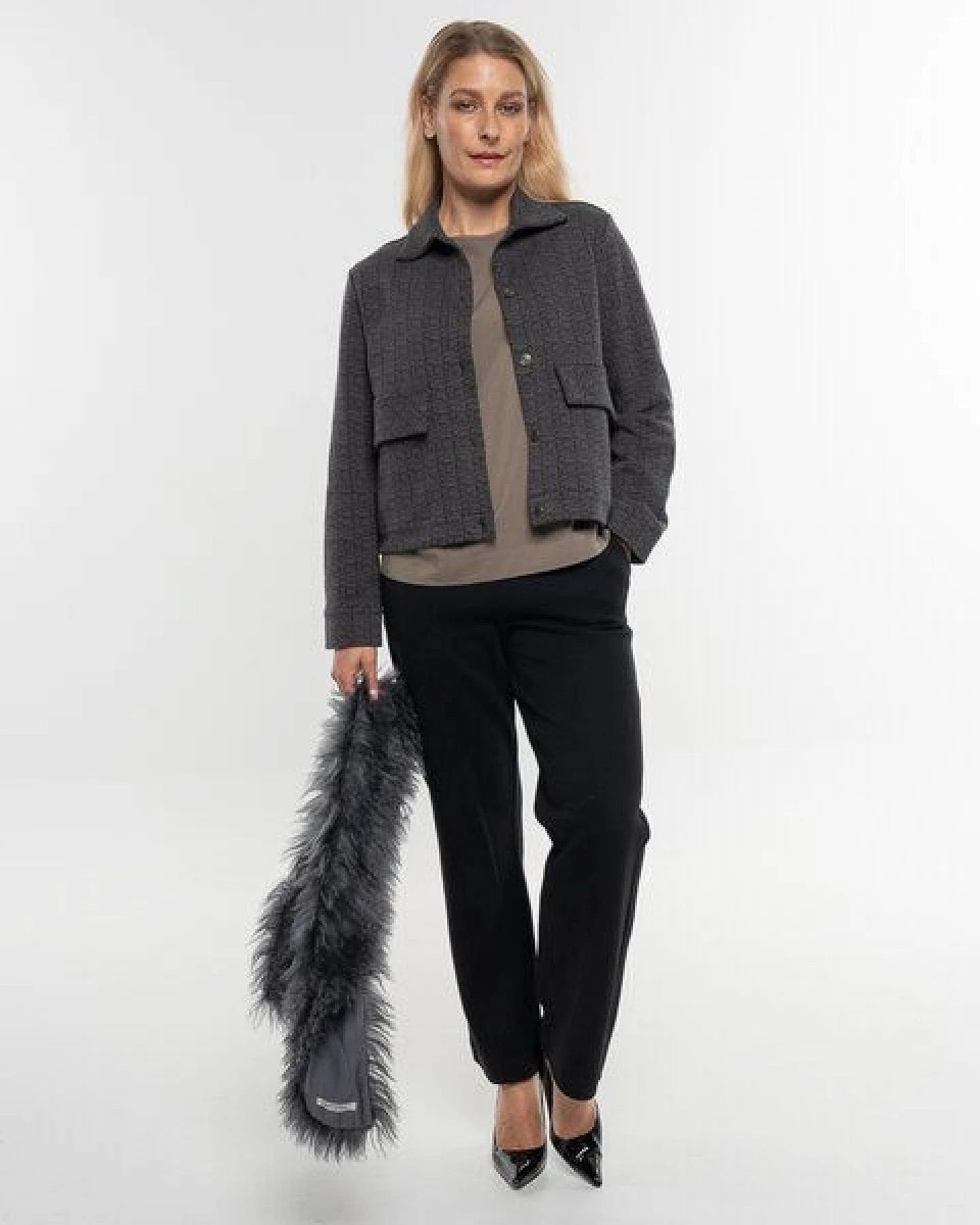 Alma & Lovis Edle Jacke in Karo-Melange aus feiner Bio-Baumwolle – Ansicht 2
