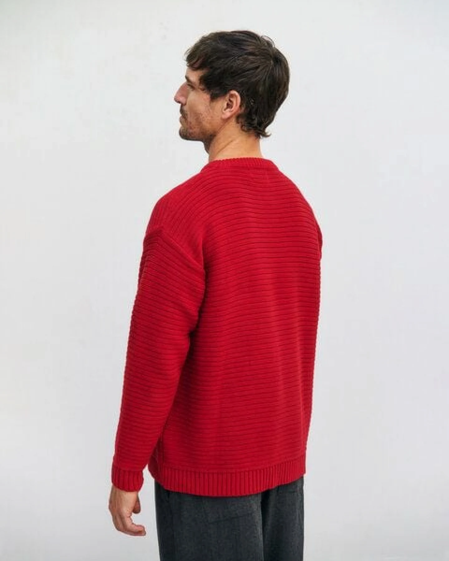 Rotholz Gerippter Strickpullover Bio Baumwolle – Ansicht 3