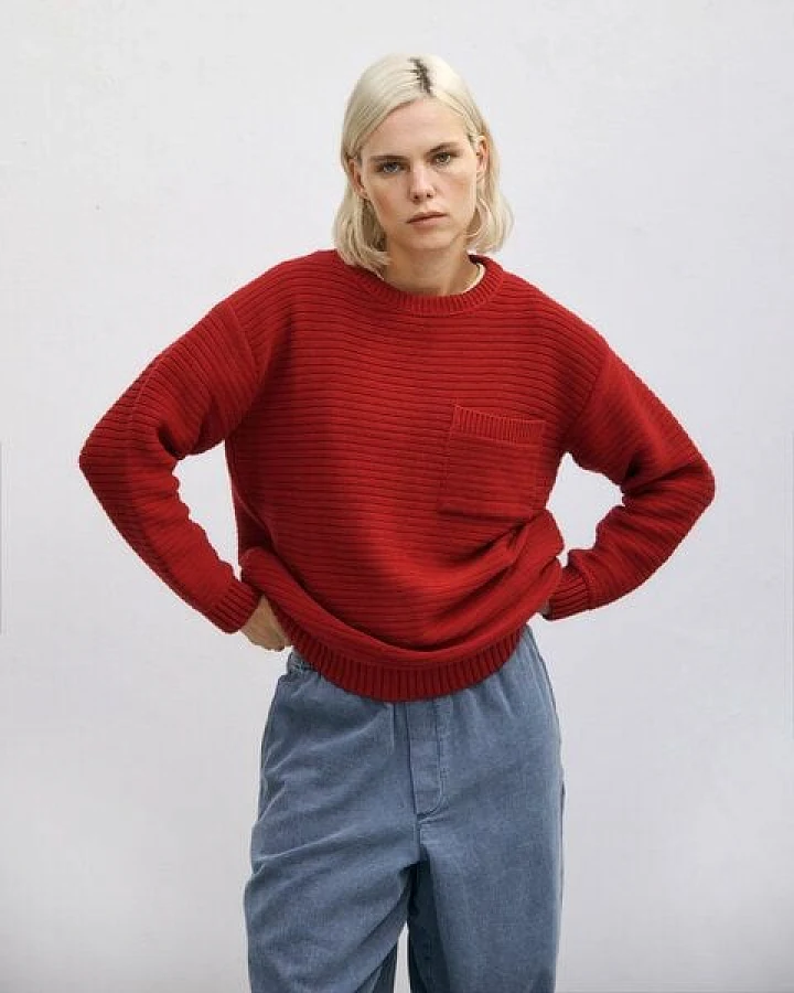 Rotholz Gerippter Strickpullover Bio Baumwolle