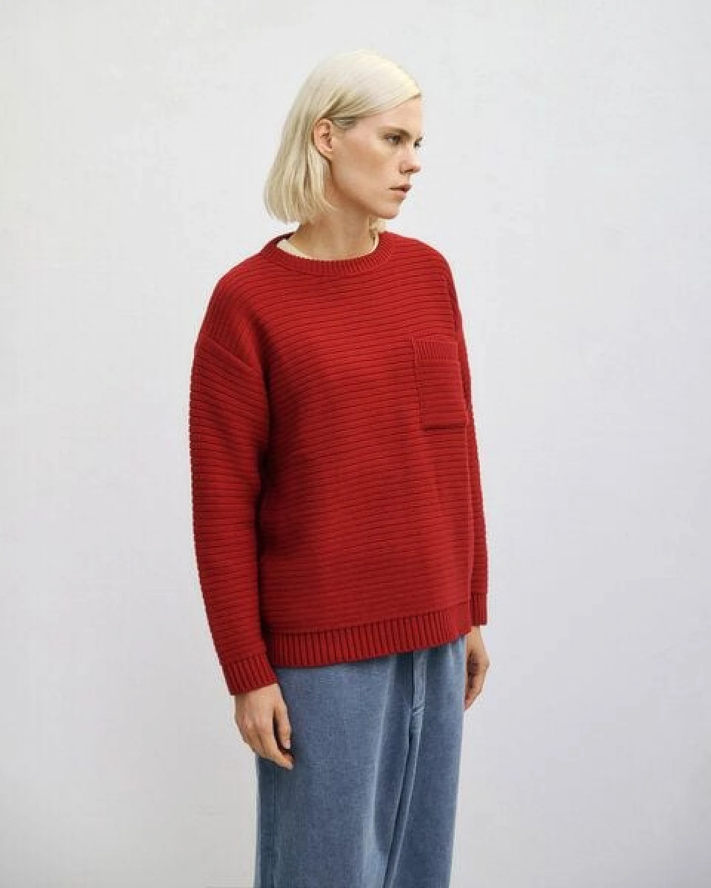 Rotholz Gerippter Strickpullover Bio Baumwolle – Ansicht 4