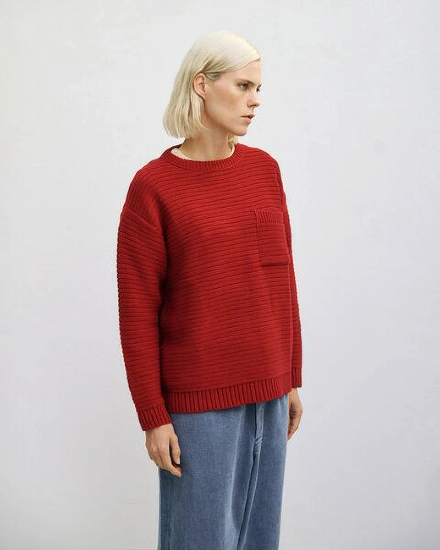 Rotholz Gerippter Strickpullover Bio Baumwolle – Ansicht 4