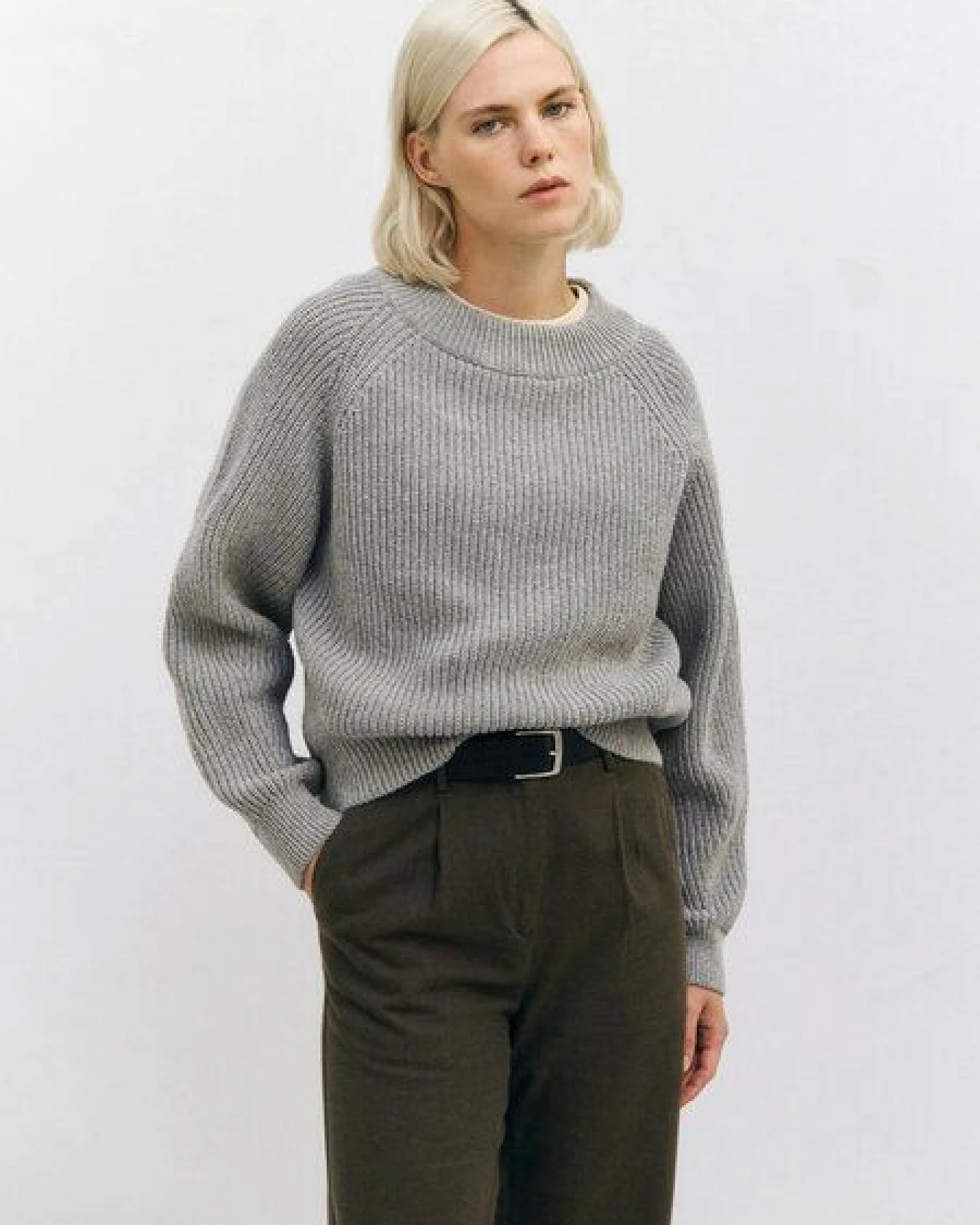 Rotholz Kurzer Strickpullover Recycelte Wolle – Ansicht 3