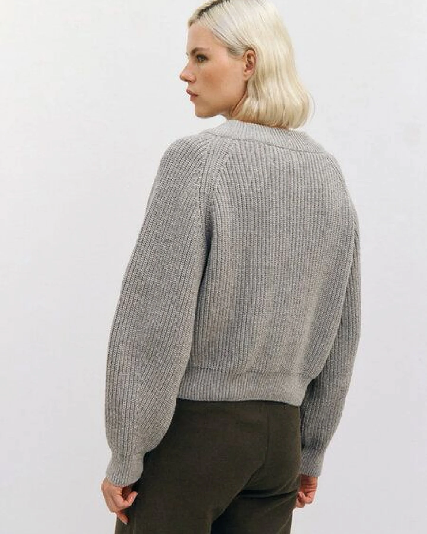 Rotholz Kurzer Strickpullover Recycelte Wolle – Ansicht 4