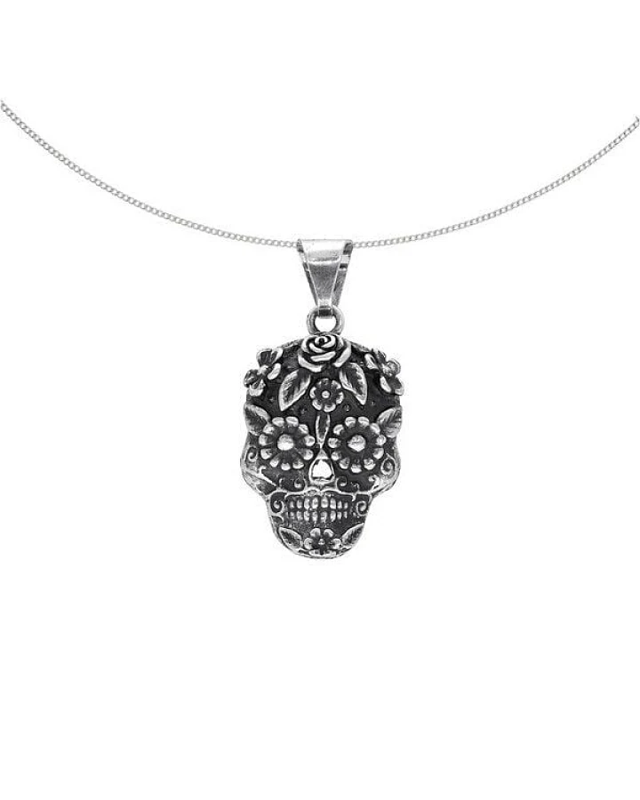 pakilia Fair-Trade Silber Totenkopf-Anhänger mit Silber- od. Kautschukkette