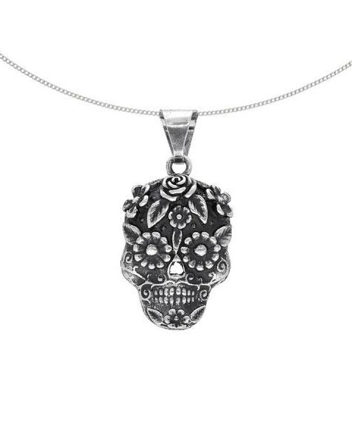 pakilia Fair-Trade Silber Totenkopf-Anhänger mit Silber- od. Kautschukkette