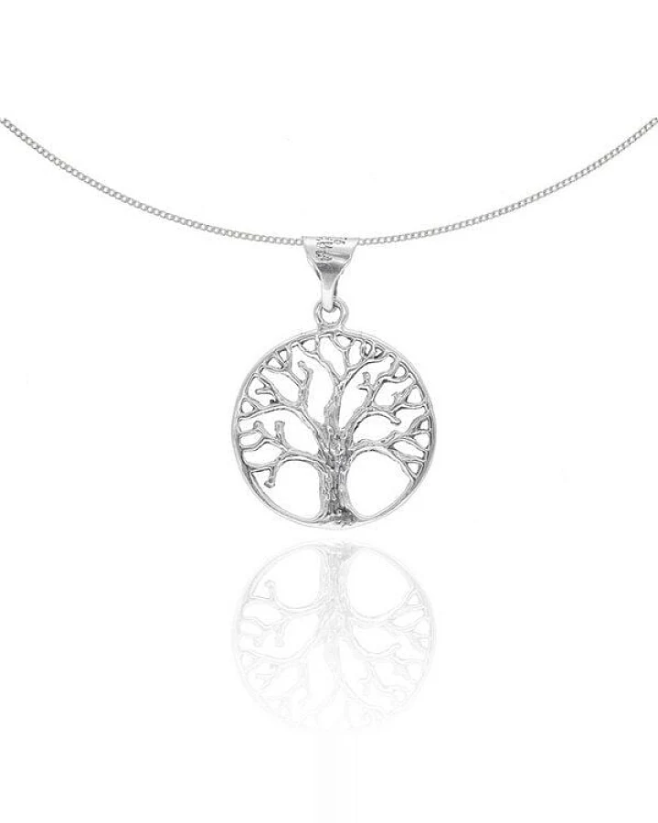pakilia Fair-Trade Silber Anhänger "Lebensbaum" mit Silber- od. Kautschukkette