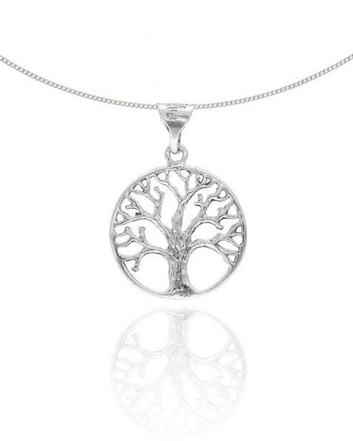 pakilia Fair-Trade Silber Anhänger "Lebensbaum" mit Silber- od. Kautschukkette
