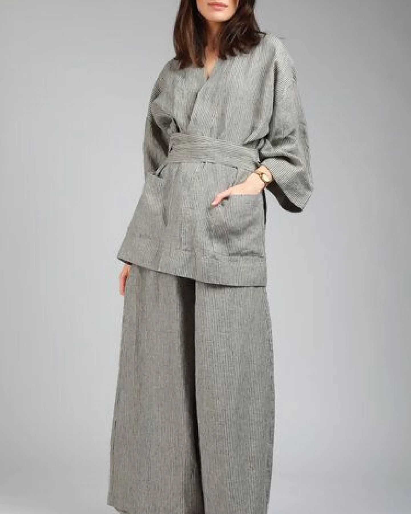 KNOTIUM MARGOT Leinen Hosen und Kimono Jacke Set – Ansicht 2