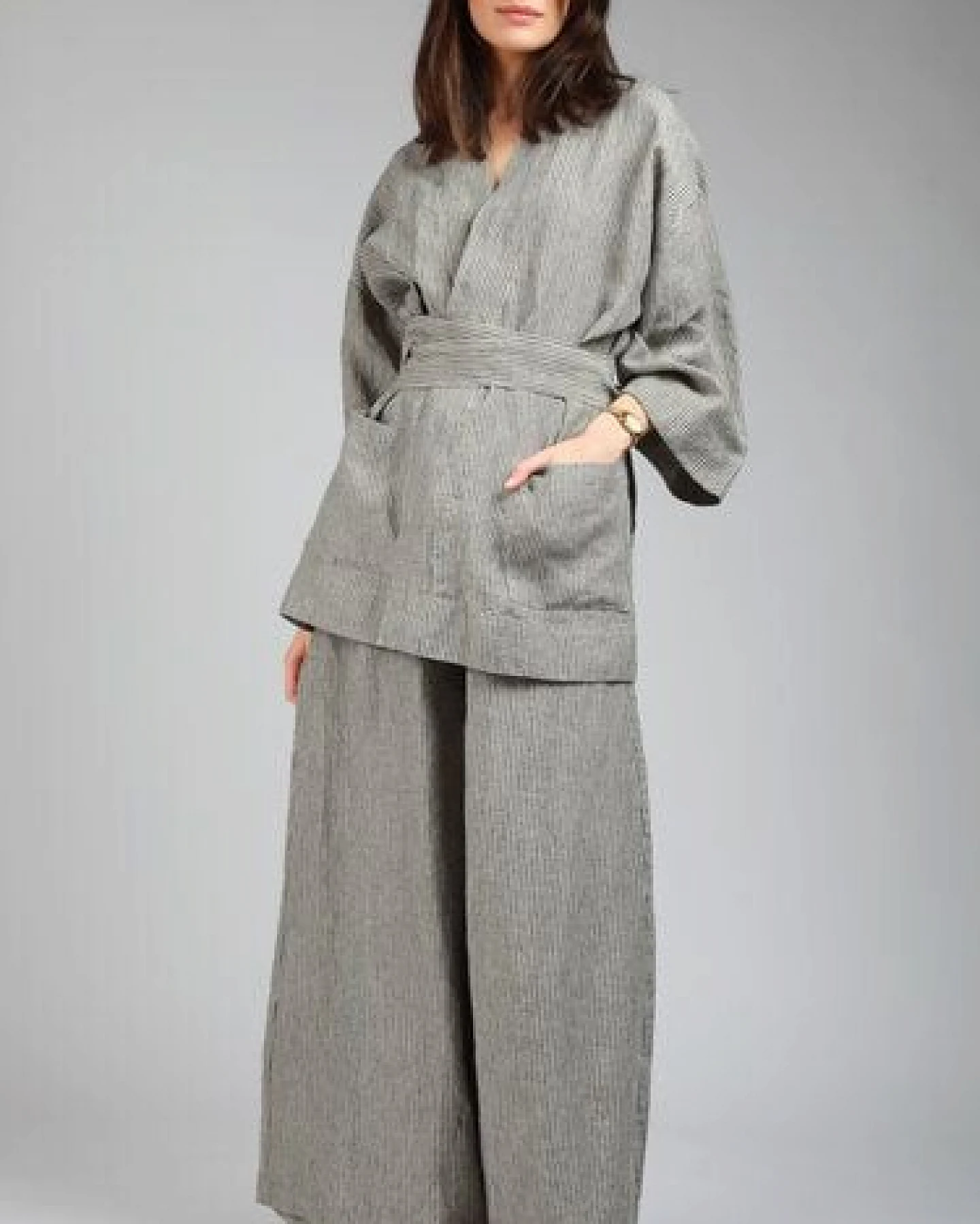 KNOTIUM MARGOT Leinen Hosen und Kimono Jacke Set – Ansicht 2