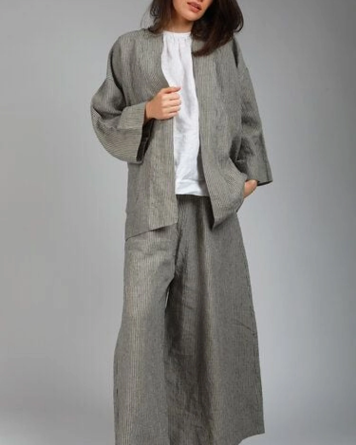 KNOTIUM MARGOT Leinen Hosen und Kimono Jacke Set – Ansicht 4