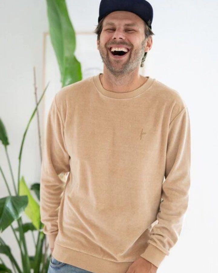 FUXBAU Männer Samt Pullover - beige gelb geriffelt