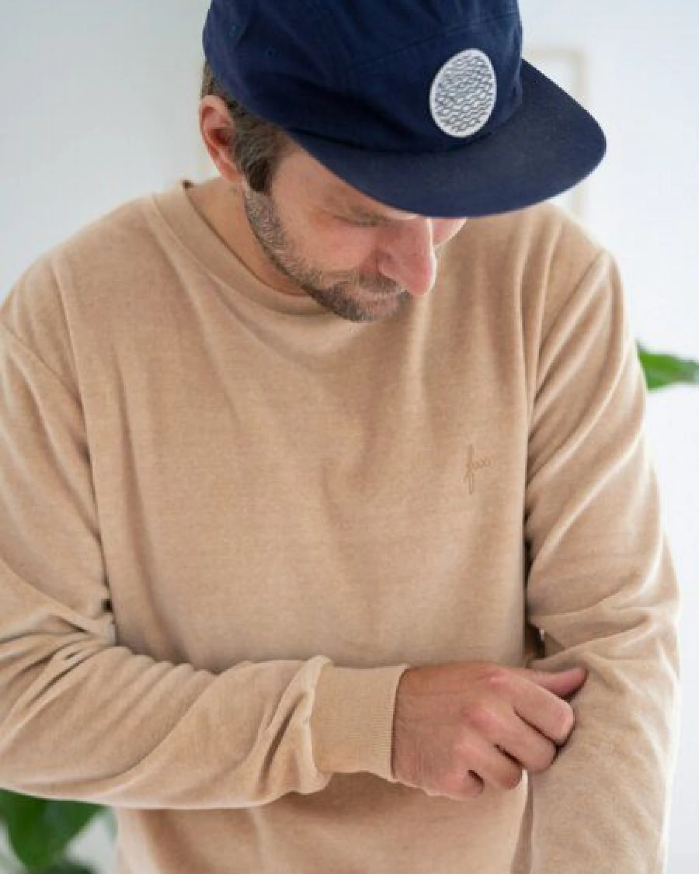 FUXBAU Männer Samt Pullover - beige gelb geriffelt – Ansicht 3