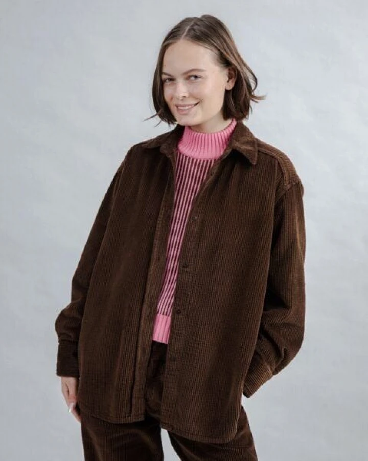 Brava Fabrics Langes Cord-Hemd Overshirt Schokolade