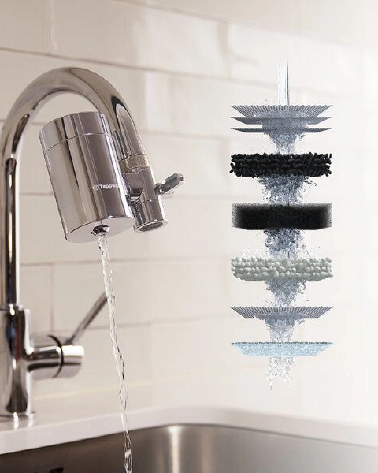 Wasserfilter für Wasserhahn Tappwater EcoPro SMR - Leitungswasserfilter mit 6 Stufen und Swedish Mineral Rock. Filtert + 100 Stoffe und fügt Mineralien für reines, gesundes Wasser hinzu. Exklusiver Technologie – Ansicht 3