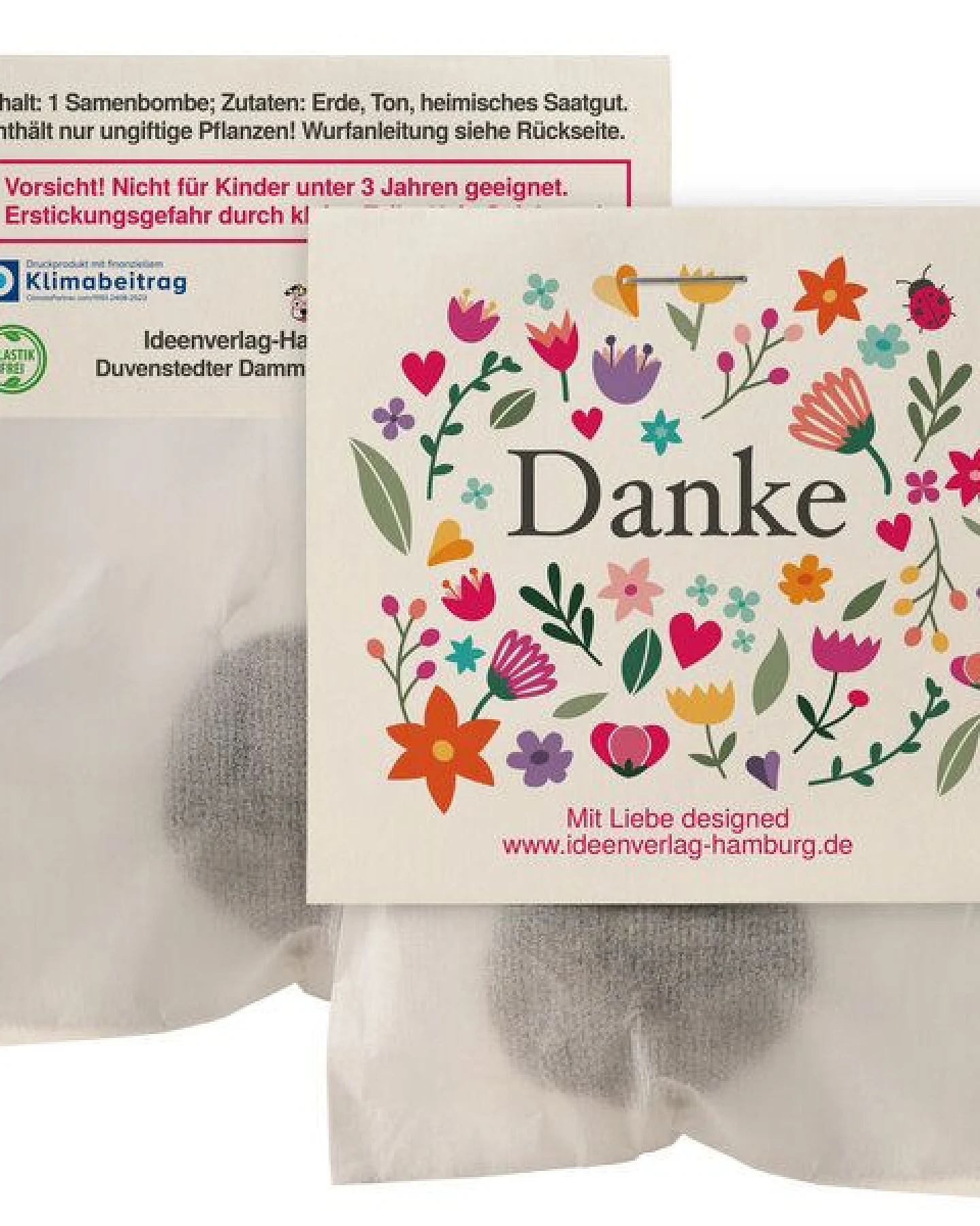 Ideenverlag Hamburg 10x Danke Samenbomben als blühendes Dankeschön-Geschenk/Nahchaltiges Geschenk für Freunde, Kollegen und Lieblingsmenschen – Ansicht 2