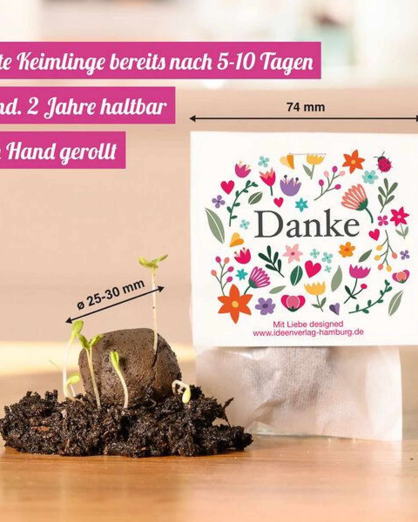 Ideenverlag Hamburg 10x Danke Samenbomben als blühendes Dankeschön-Geschenk/Nahchaltiges Geschenk für Freunde, Kollegen und Lieblingsmenschen – Ansicht 4