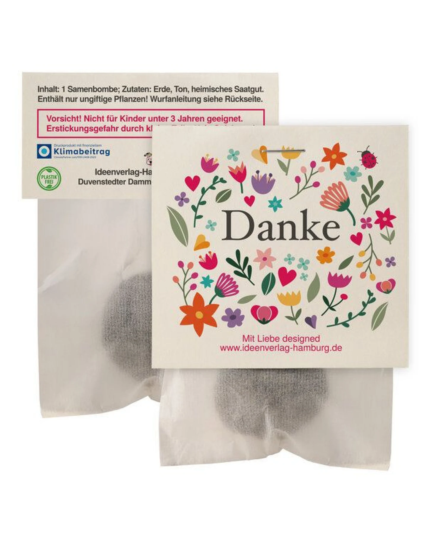 Ideenverlag Hamburg 10x Danke Samenbomben als blühendes Dankeschön-Geschenk/Nahchaltiges Geschenk für Freunde, Kollegen und Lieblingsmenschen – Ansicht 2