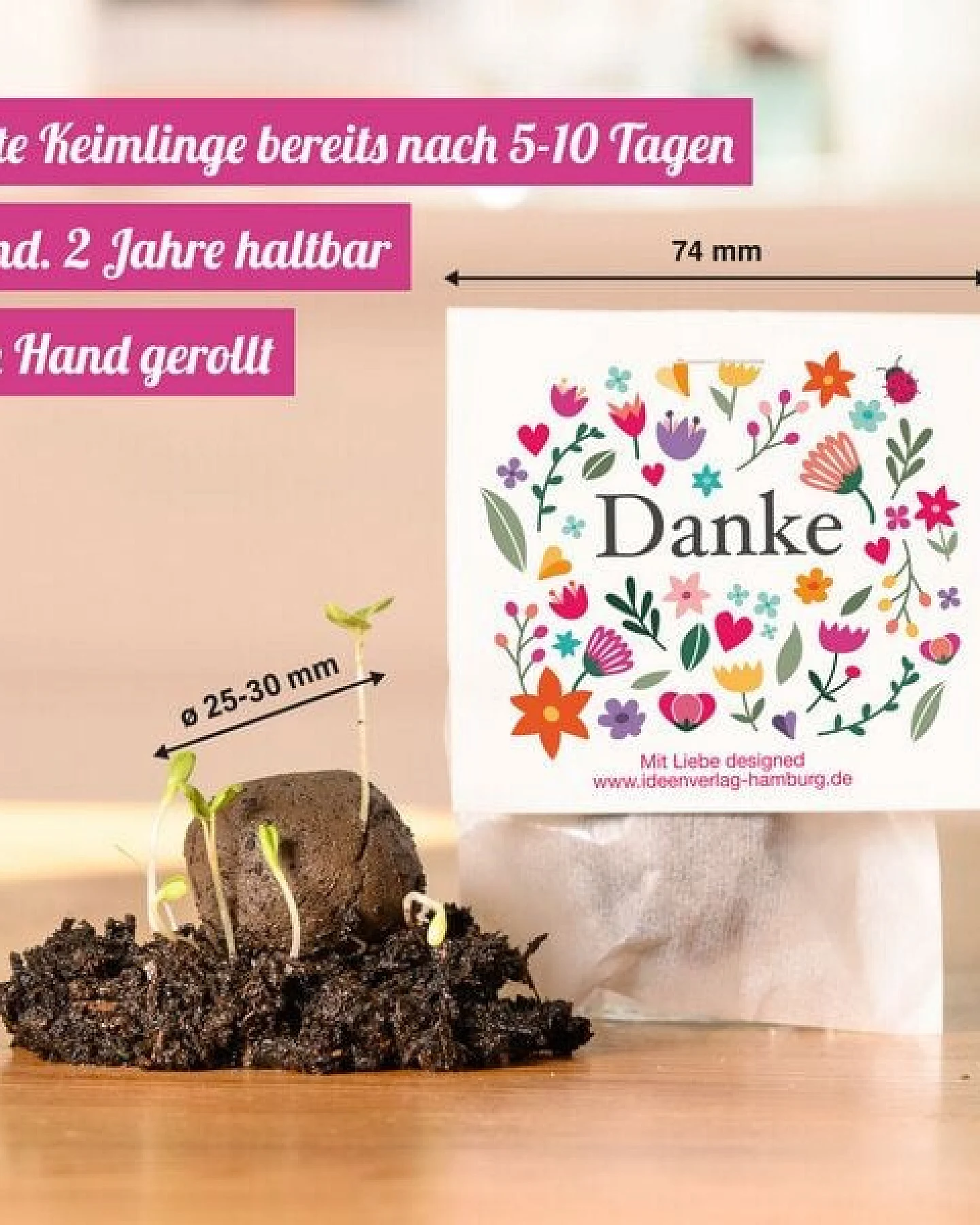 Ideenverlag Hamburg 10x Danke Samenbomben als blühendes Dankeschön-Geschenk/Nahchaltiges Geschenk für Freunde, Kollegen und Lieblingsmenschen – Ansicht 4