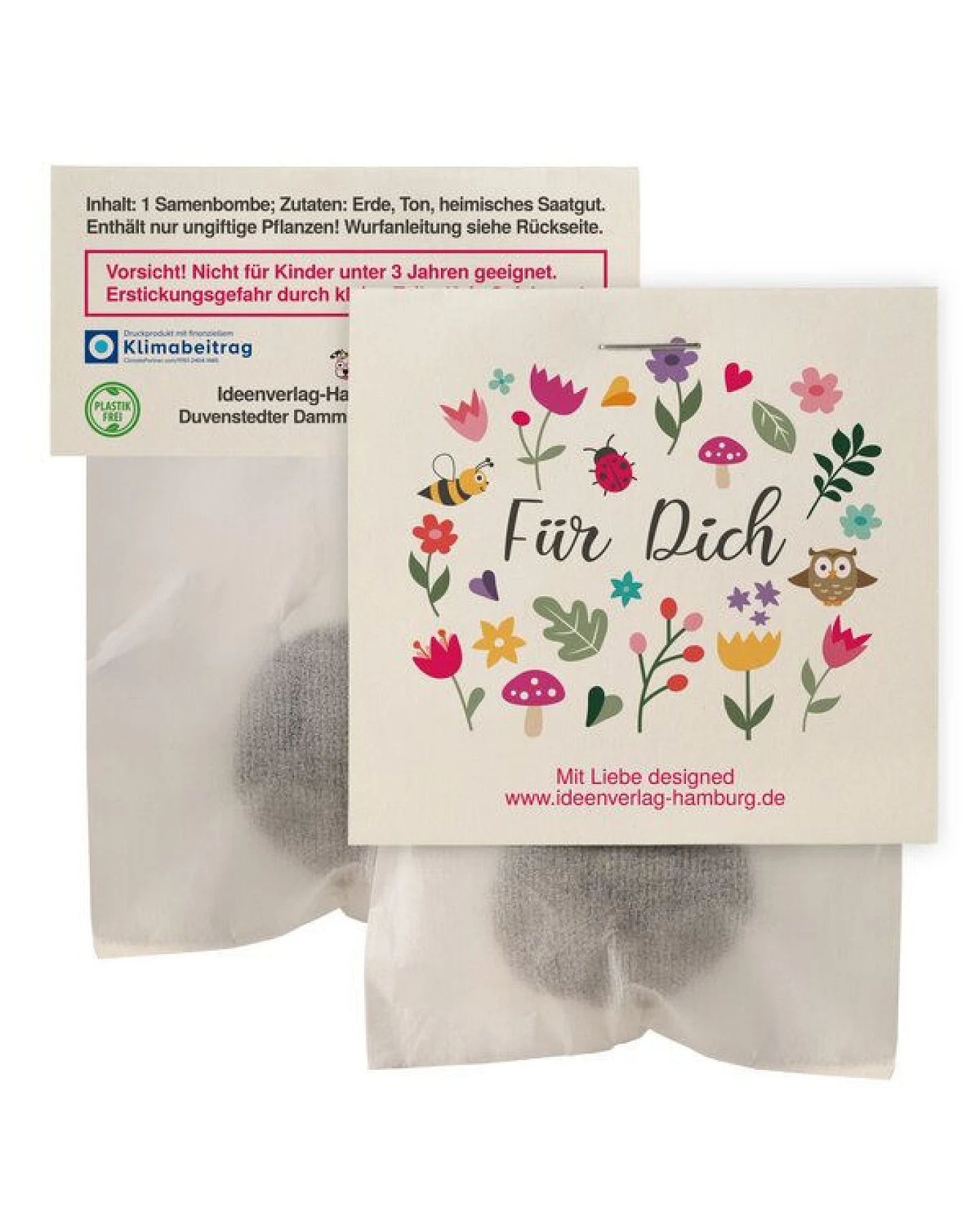 Ideenverlag Hamburg 10 x „Für Dich“ Samenbomben im Tütchen mit Wildblumensaatgut – Ansicht 2