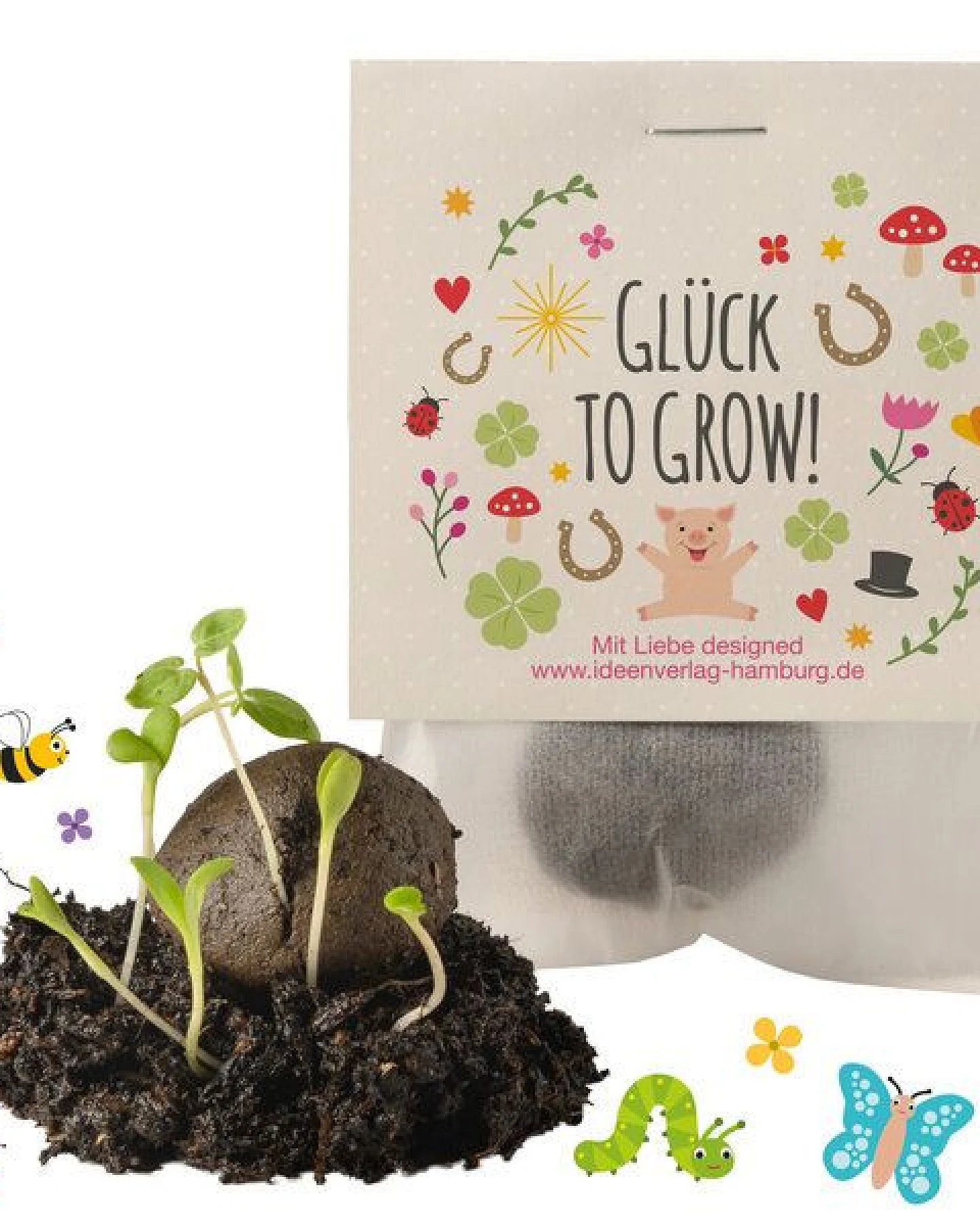 Ideenverlag Hamburg 10 Glück to grow Samenbomben im Tütchen mit Wildblumensaatgut – Ansicht 3