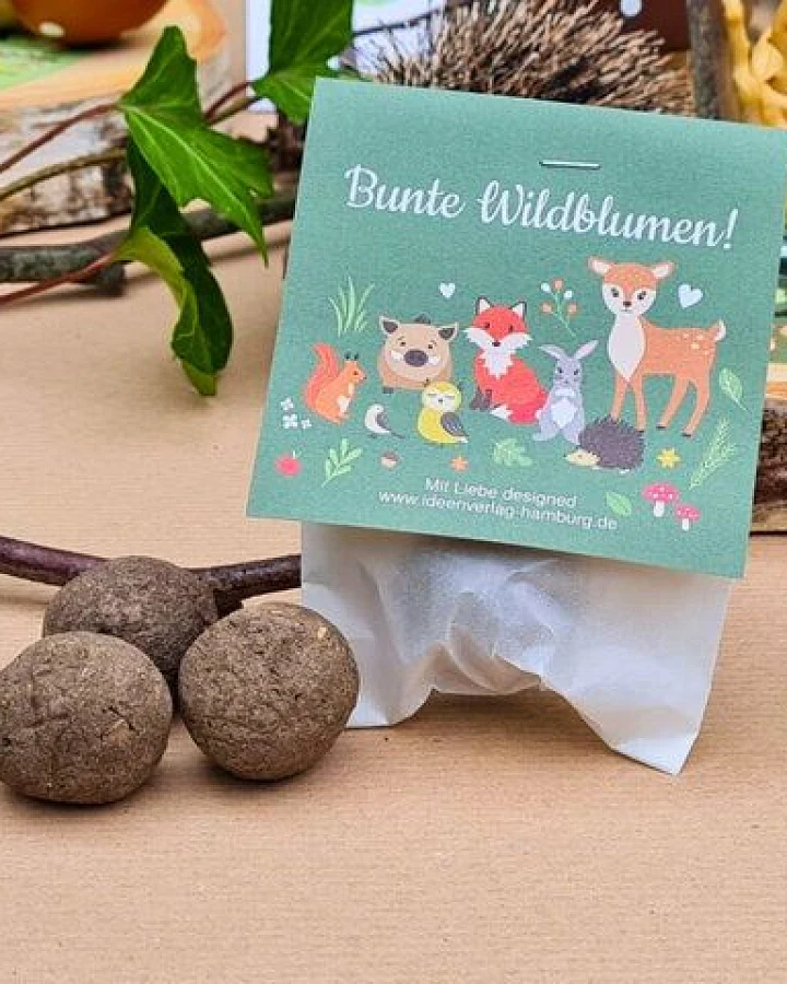 Ideenverlag Hamburg 10 Waldtiere Samenbomben im Tütchen mit Wildblumensaatgut