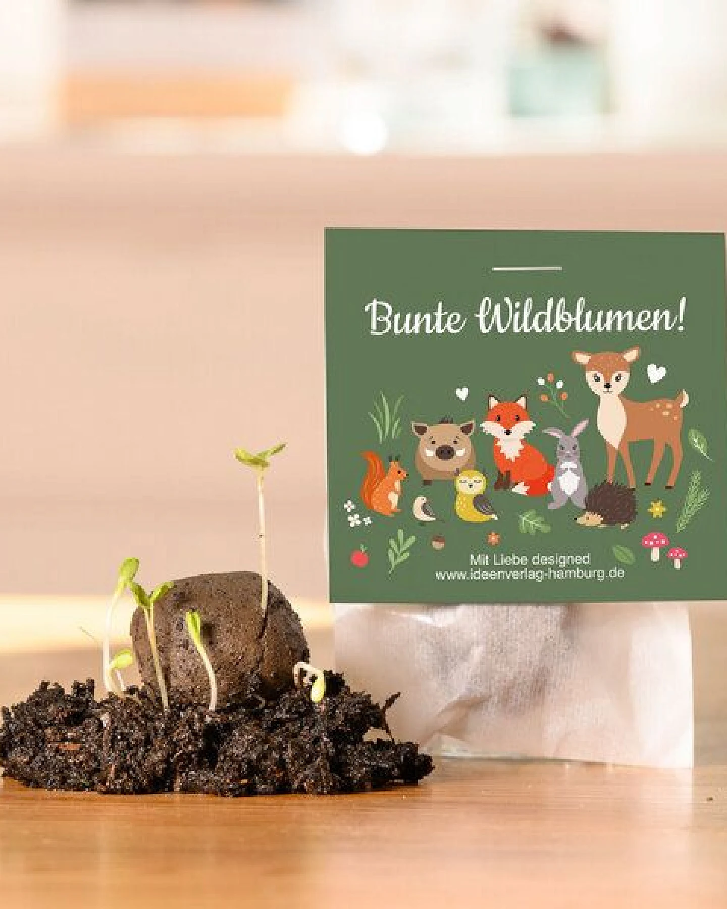 Ideenverlag Hamburg 10 Waldtiere Samenbomben im Tütchen mit Wildblumensaatgut – Ansicht 2