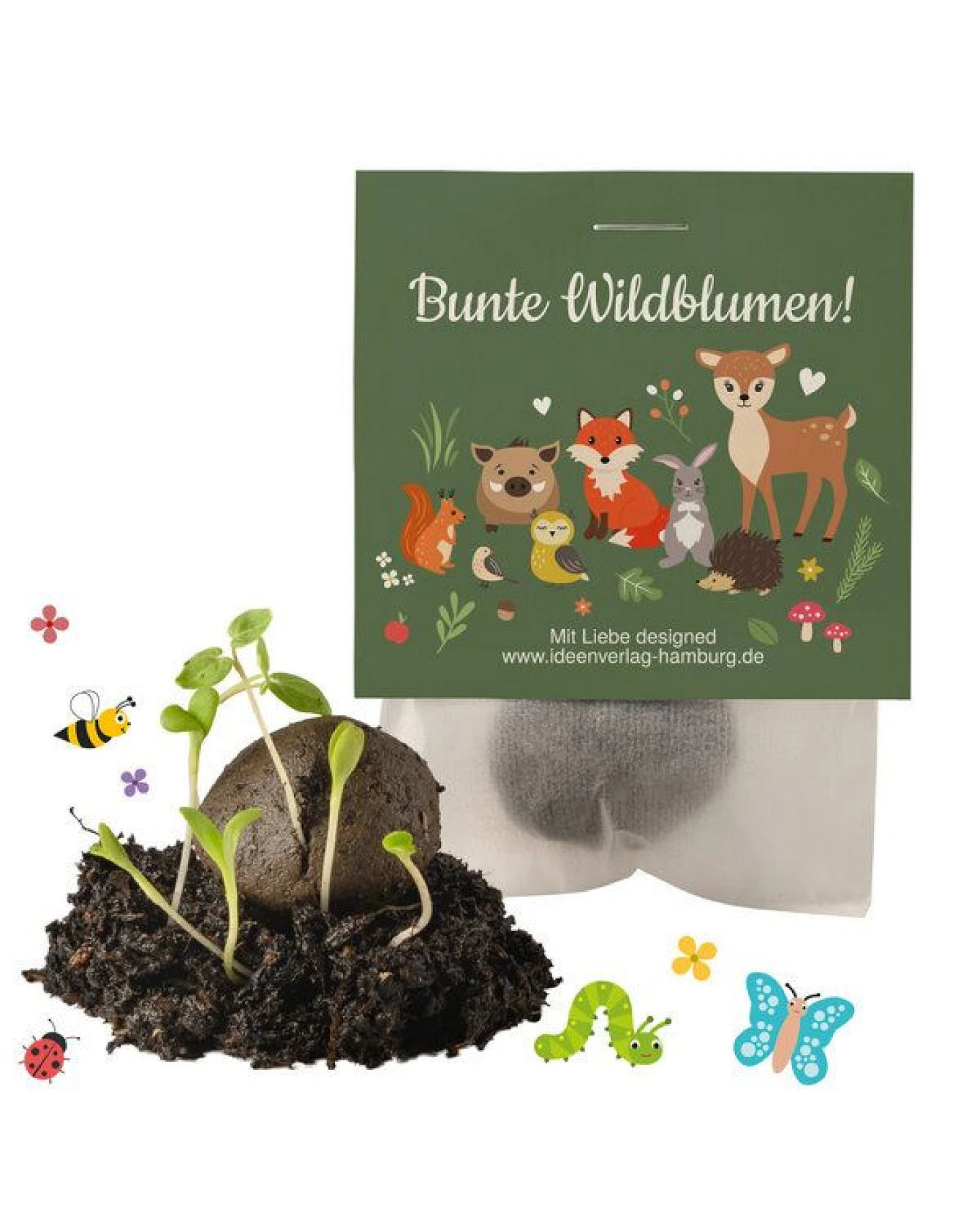 Ideenverlag Hamburg 10 Waldtiere Samenbomben im Tütchen mit Wildblumensaatgut – Ansicht 3