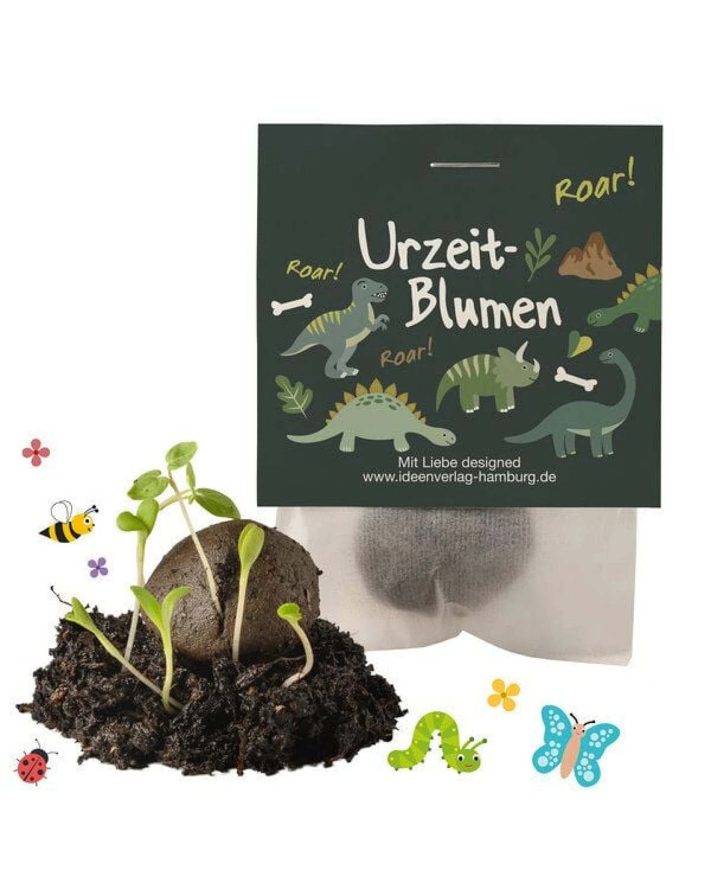 Ideenverlag Hamburg 10 „Dino“ Samenbomben im Tütchen mit Wildblumensaatgut – Ansicht 3