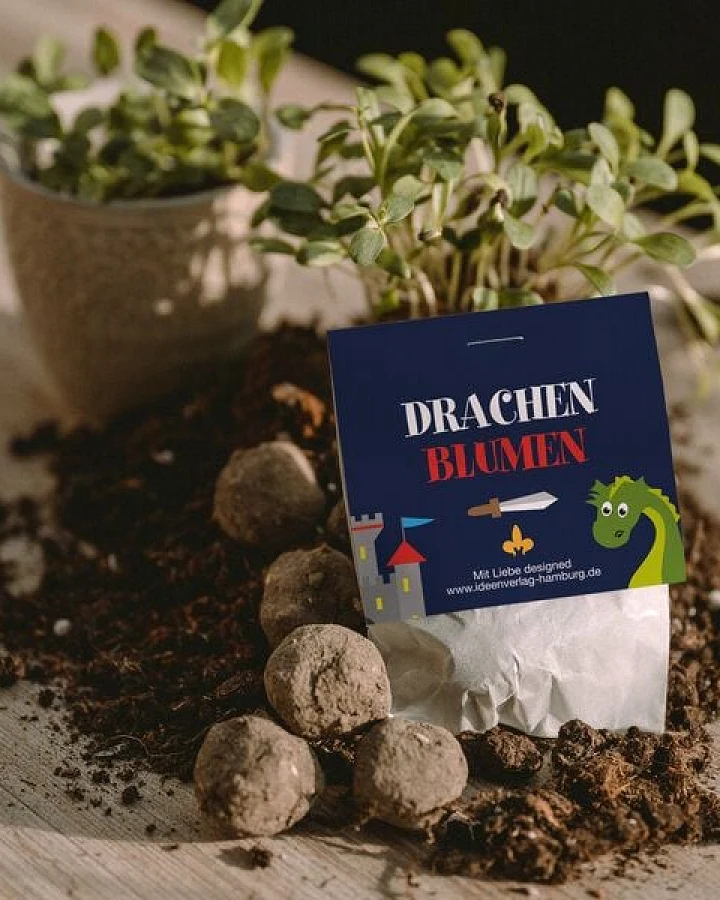 Ideenverlag Hamburg 10 „Drache & Ritter“ Samenbomben im Tütchen mit Wildblumensaatgut