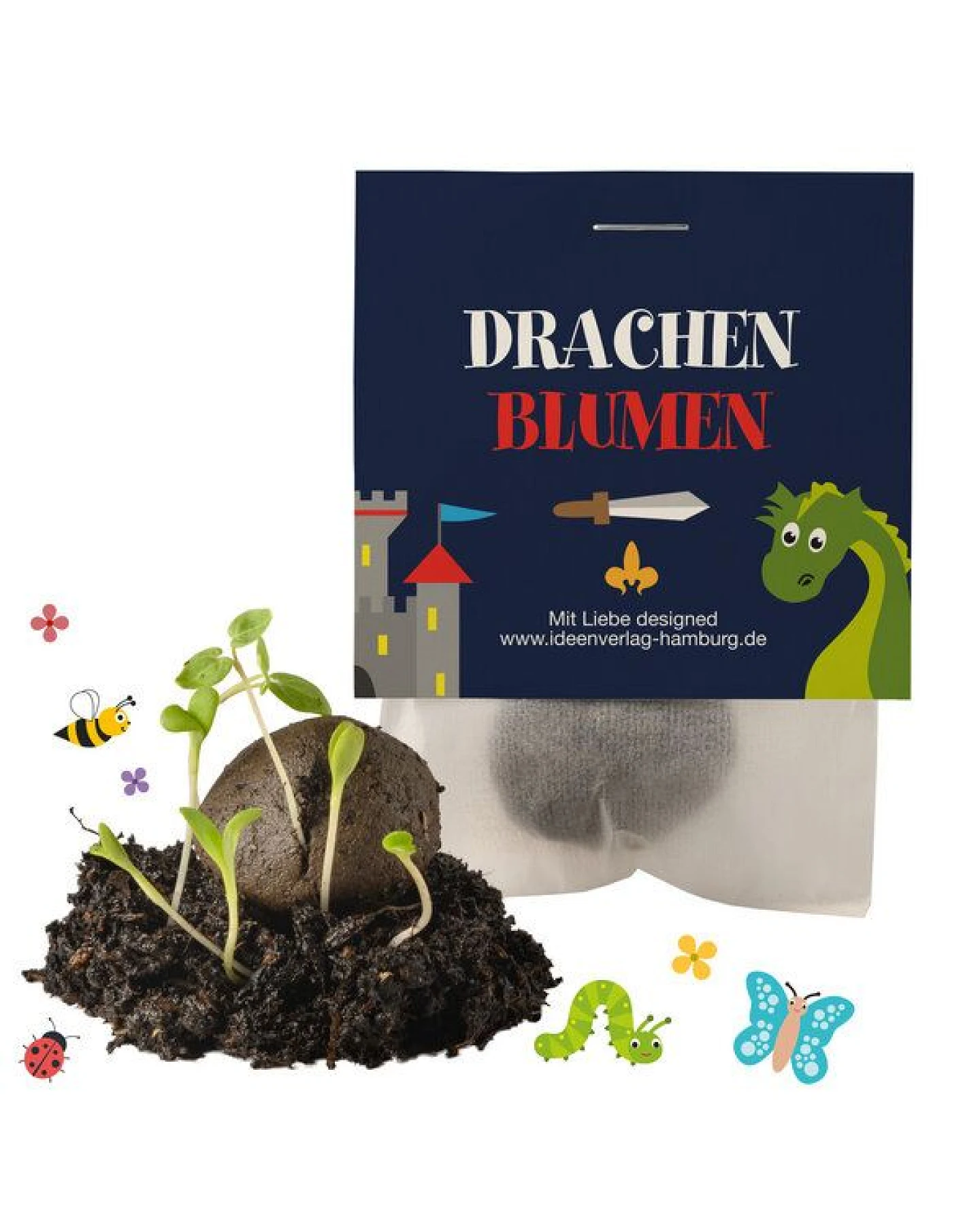 Ideenverlag Hamburg 10 „Drache & Ritter“ Samenbomben im Tütchen mit Wildblumensaatgut – Ansicht 3