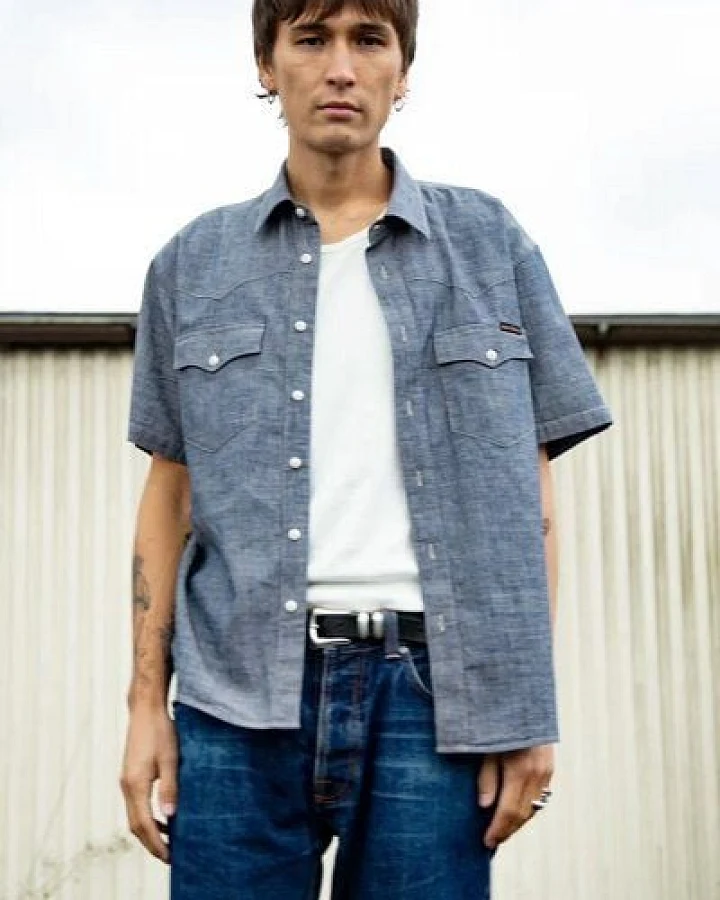 Nudie Jeans Lance Short Sleeve Shirt – Blue