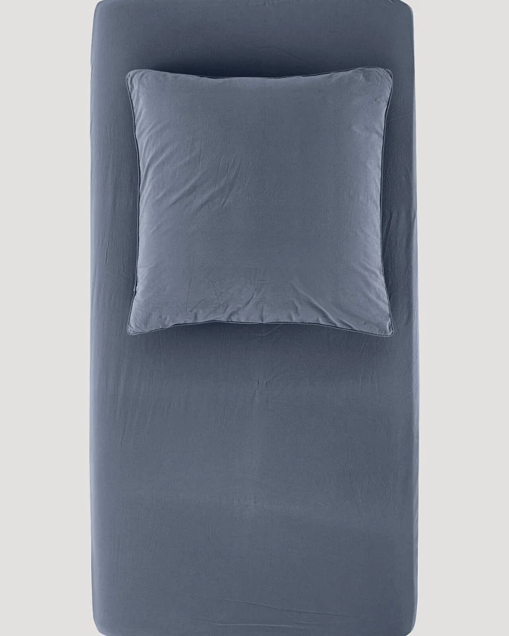 hessnatur Perkal Spannbettlaken aus Bio-Baumwolle - blau - Größe 90-100x200 cm