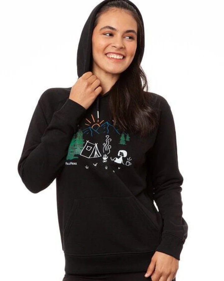 FellHerz Damen Hoodie Camping Girl black, Bio Fair und Vegan