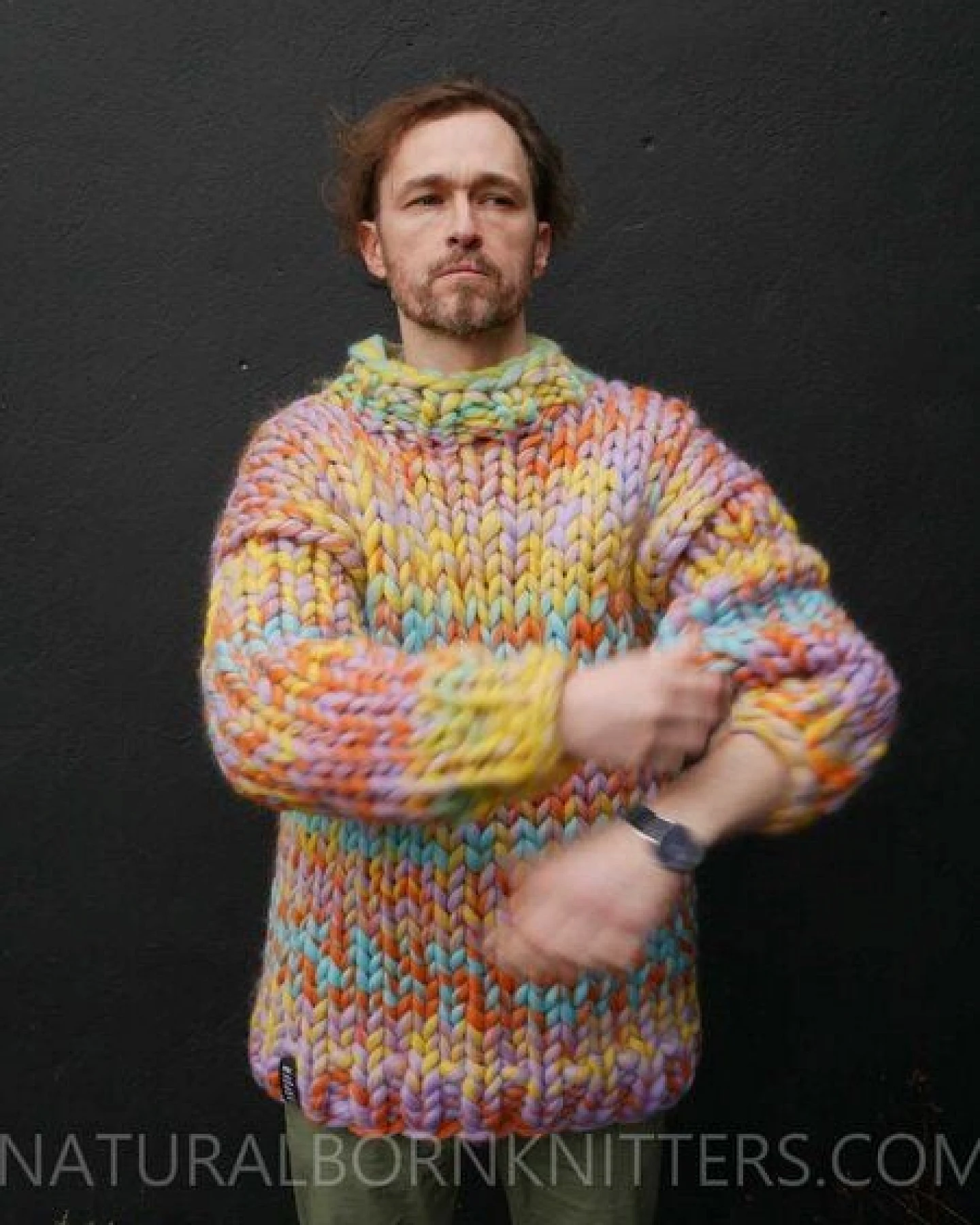 PANAPUFA 100% MERINO mehrfarbig Männerpullover Grobstrick aus Merinowolle – Ansicht 3