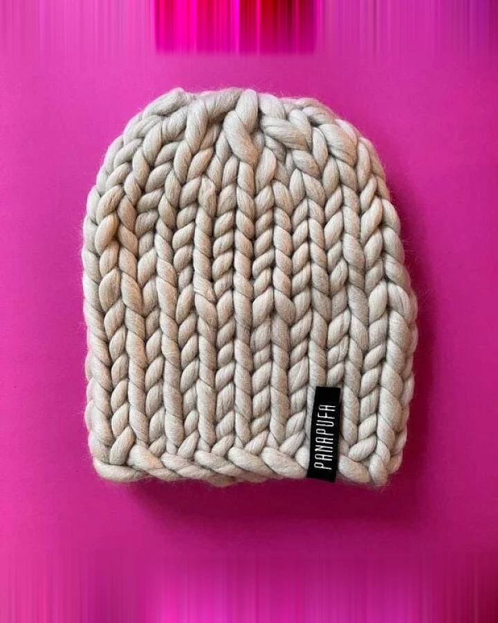 PANAPUFA Handgestrickte Chunky Beanie – 100 % Merinowolle